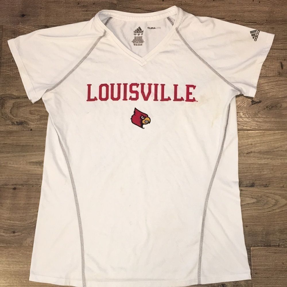 Adidas white worn women’s Louisville Cardinals yoga work out gym T shirt S